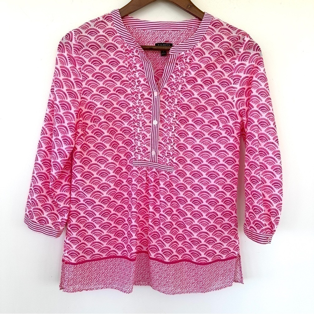 Talbots tunic with 3/4  length sleeves, 1/2 button front, 💯 cotton